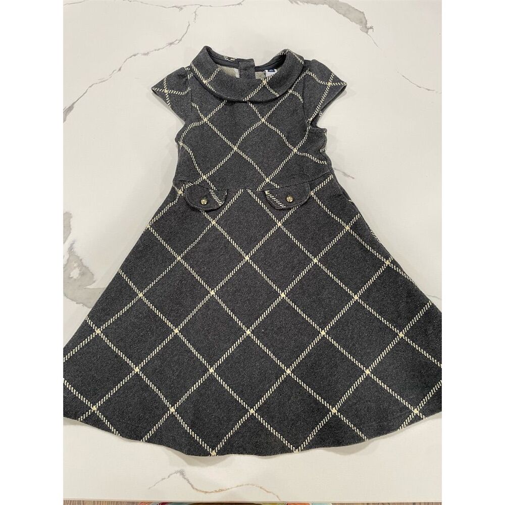 Janie and Jack Girls' Gray Windowpane Ponte‎ Dress Size 3 Casual